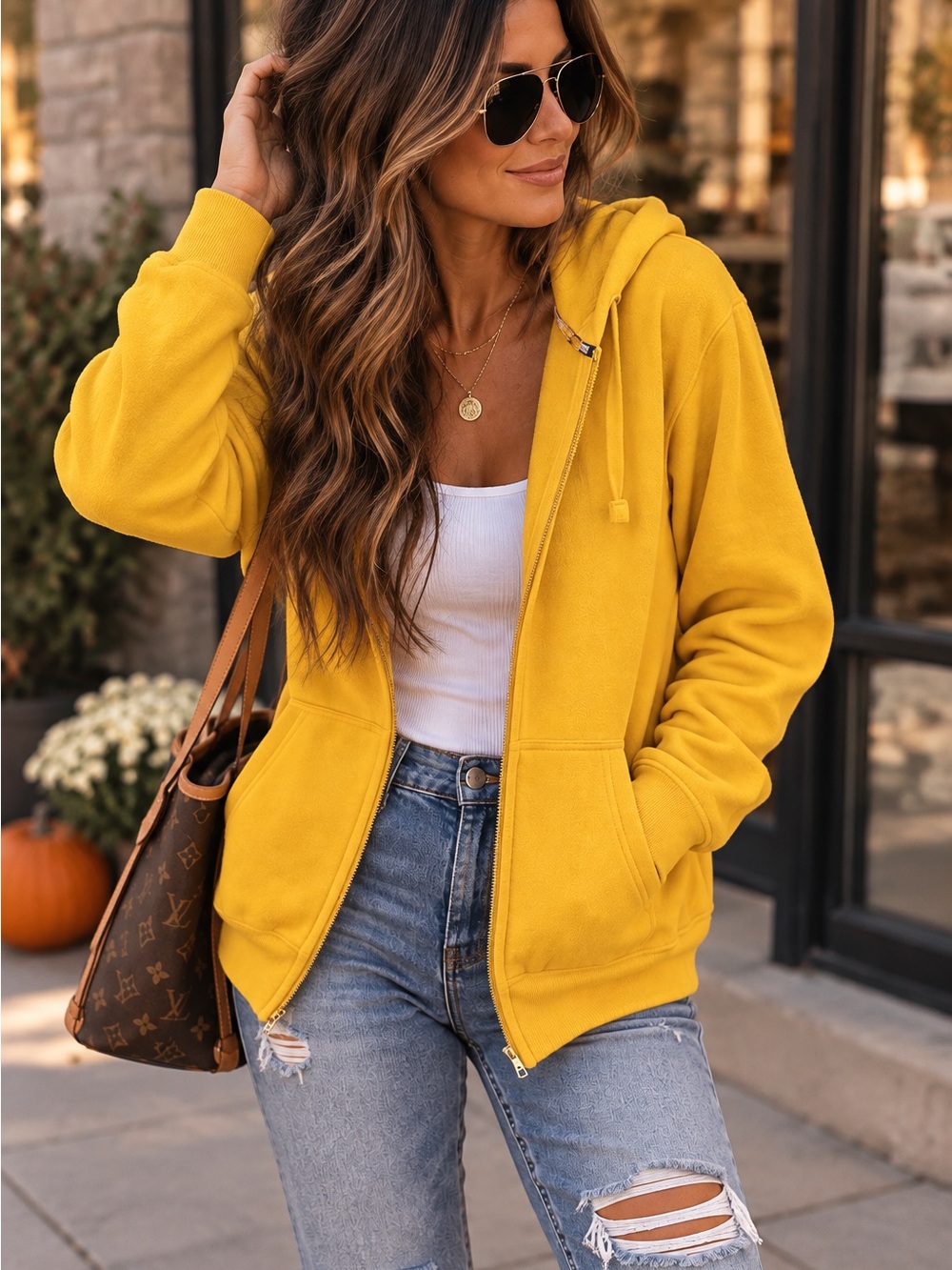 tek gear Women's Bright Yellow Full-Zip Hooded Sweatshirt